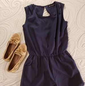 Navy Blue Draped Back Romper